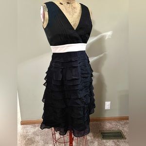 BCBG Paris Black Ruffled Tier Silk Dress w White Waist